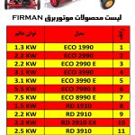 لیست محصولات موتوربرق FIRMAN